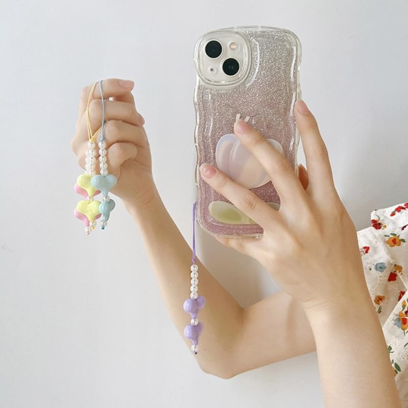 Delicate Heart Phone Charm Colorful Handmade Heart Phone Strap Acrylic Material Heart Phone Jewelry Gift for Women Girls