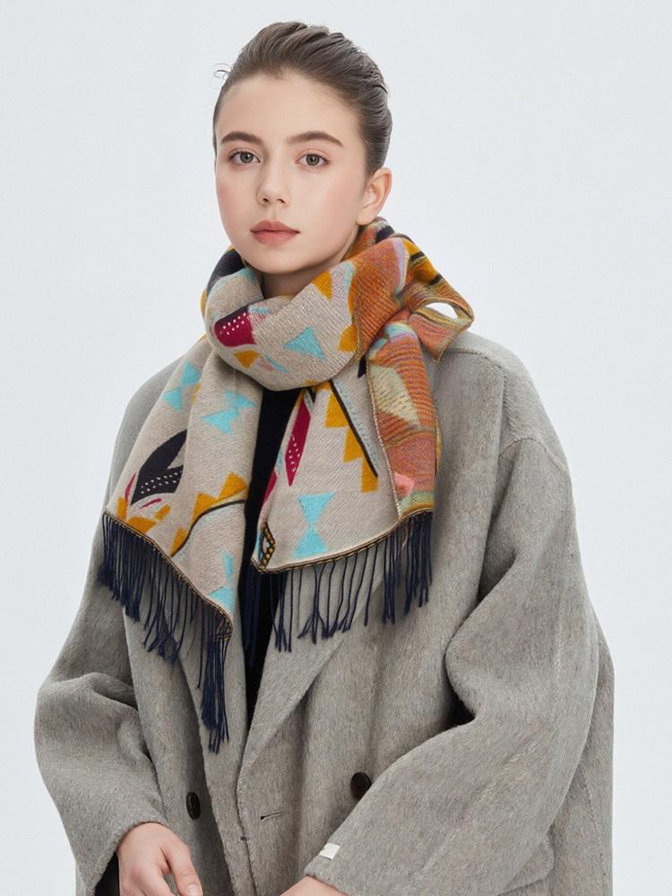 Women Retro Print Knitted Scarf Headscarf Elegant Lady Casual Tassel Warm Scarve Mujer Foulard Long Wrap Shawl Winter New