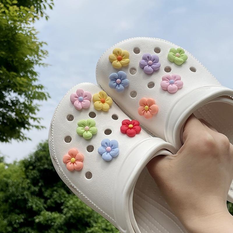 12PCS Fashion Shoe Charms Set Accessories Hole Shoe Buckle Colorful Fivepetal Flowers DIY Shoes Decorations Woman Girls Gift