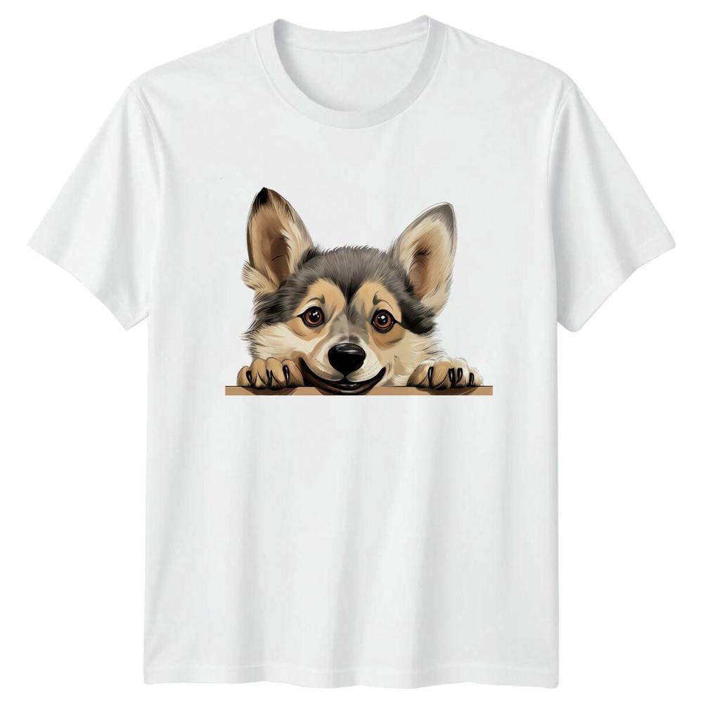 Cute Corgi Peeking Dog TShirt Adorable Puppy Tee S