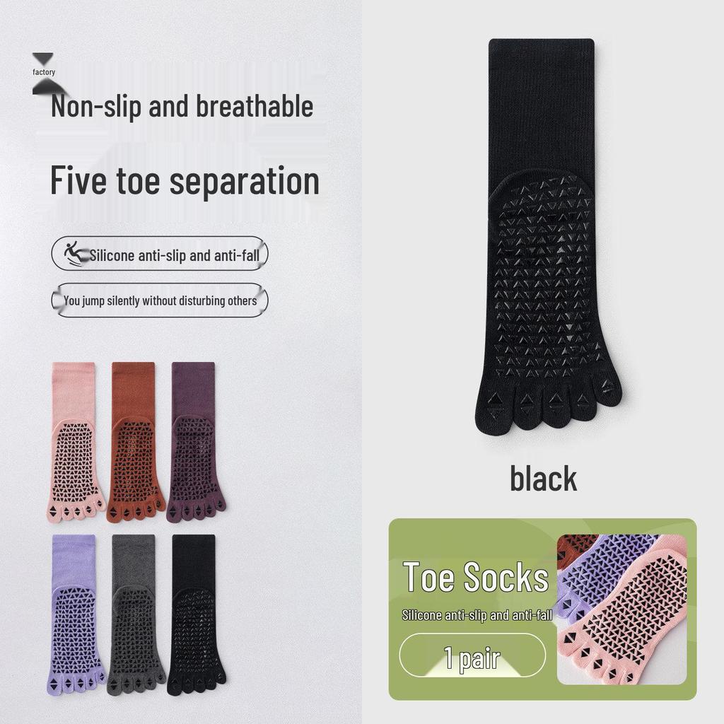Women's Non-slip Five-finger Yoga Socks - Mid-calf, Long, Professional for Autumn/Winter Pilates and Indoor Sports Fitness