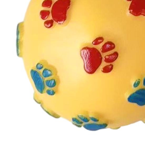 Squeaky Ball Dog Toy Puppy Chew Toy with Paw Print Texture Interactive Dog Teeth Cleaning Toy for Aggressive Chewers
