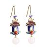 Exquisite Craftsmanship And Luxurious Court Shaped Earrings Retro Style Hetian Jade For Women Enamel Porcelain Craft Hanfu JewelryRetro Jewelry
