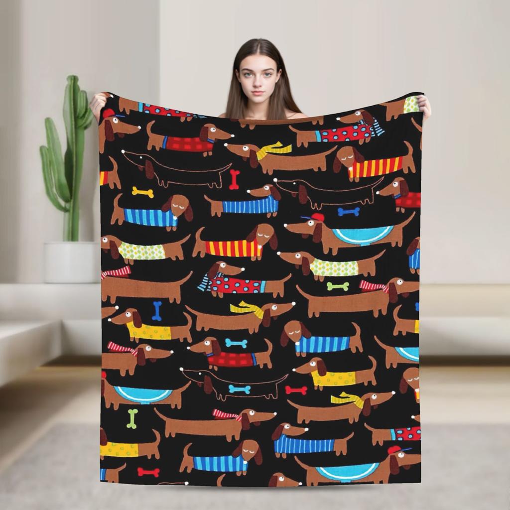 Dachshund Christmas Knitted Blankets Flannel Dogs Animal Super Soft Throw Blankets for Car Sofa Couch Bedroom Quilt