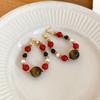 Silver Needle Round Black Gallstone Tiger's Eye Pearl Earrings Light Luxury Premium Stud Earrings Maillard Retro Earrings Earrings