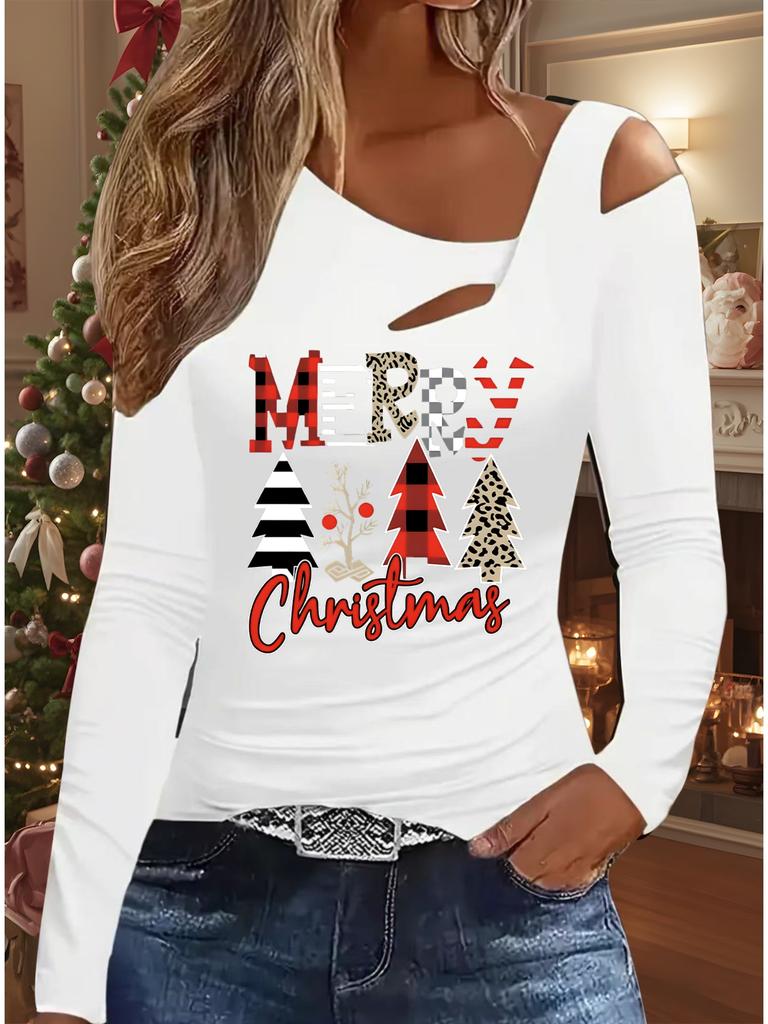 Autumn & Winter Women's New Casual  Long Sleeve Top  Christmas Pattern Ideal Halloween Christmas Gift T Shirt