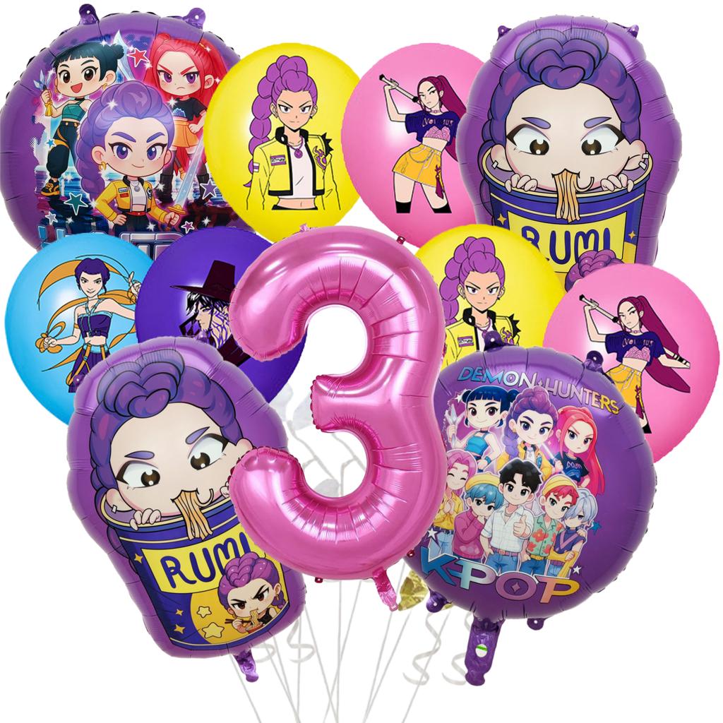 1 sett Kpop Demon Hunters Tema Aluminiumsfolie Lateksballong Barnebursdagsdekorasjon Anime Kpop Anime Festartikler Gaver