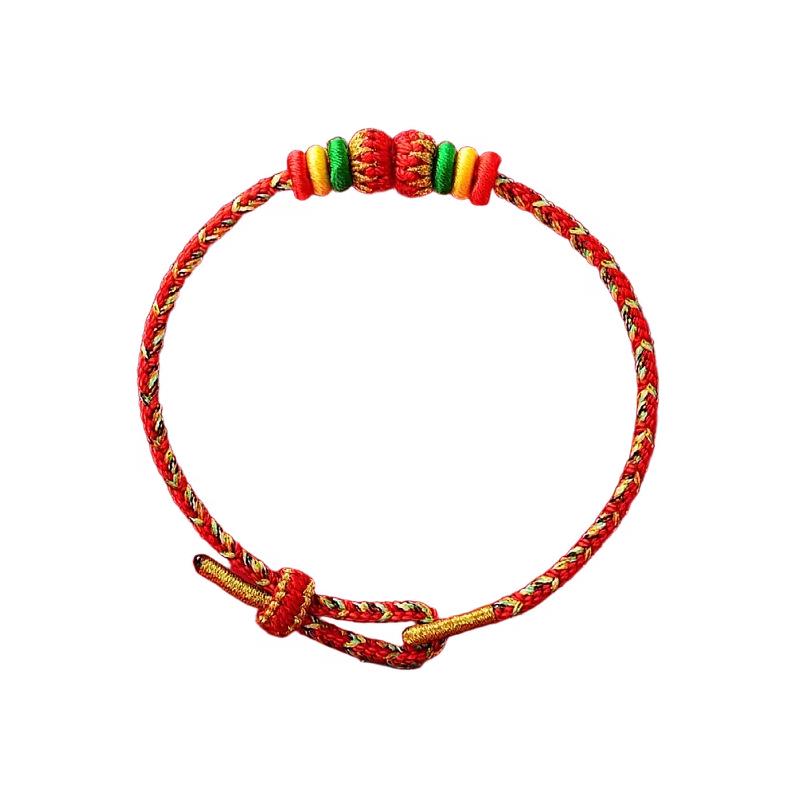 Women's Putuo Mountain Red String Bracelet - Gold Hand-Woven Good Luck Benming Year Buddha Hand Rope Gift