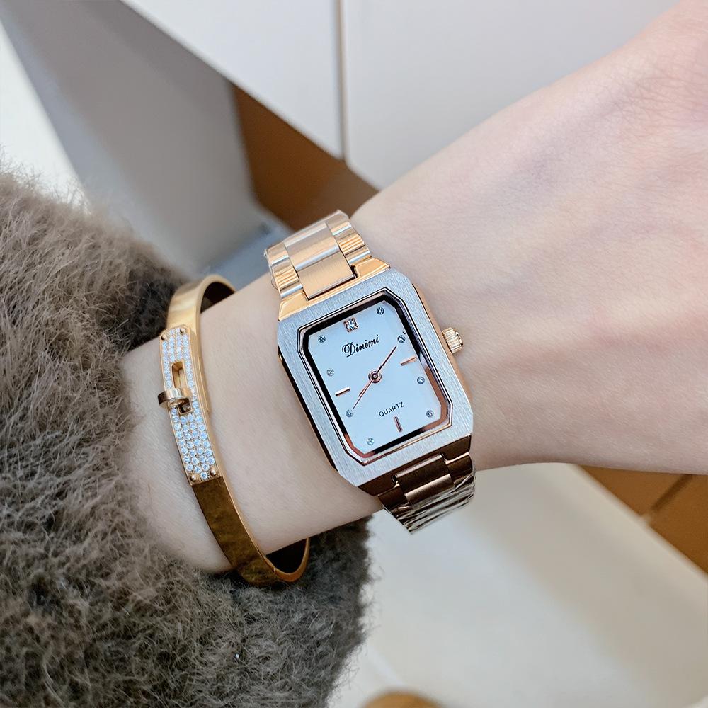 Watch Light Luxury Niche Women'S Quartz Watch Square Fashion Temperament Rhinestone Steel Belt Watch
