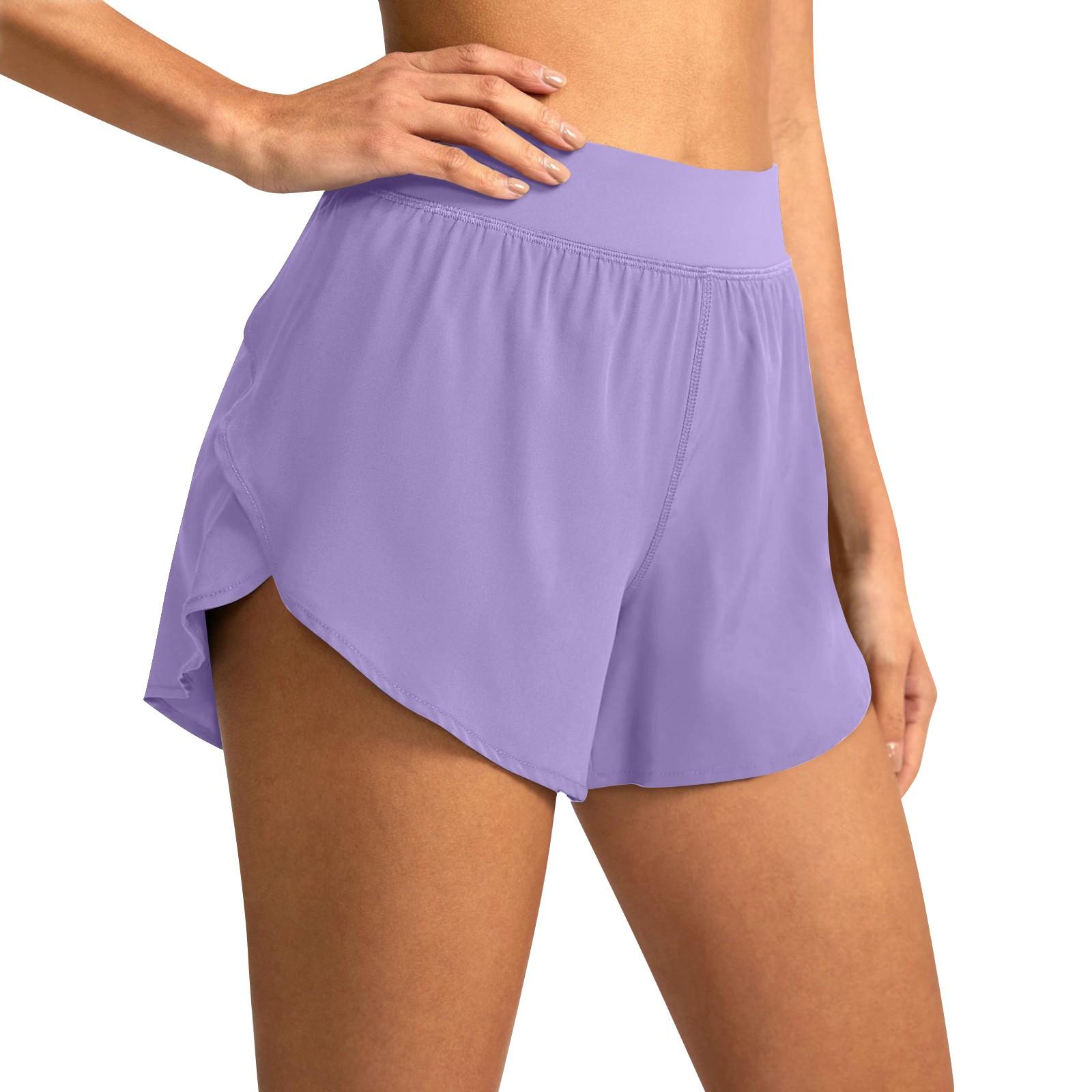 

Спортивные шорты для женщин, летние быстросохнущие шорты с высокой талией для тренировок, спортивные шорты свободного покроя, многослойные шорты для бега S фиолетовый