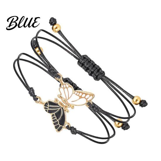 Durable Wax Cord Bracelet 2Pcs/Set Couple Adjustable Rope Butterflies Pendant