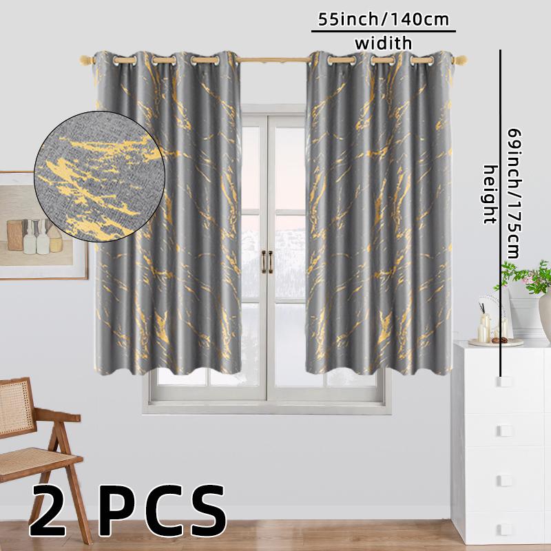 

2 шт. Плотные шторы с принтом из золотой фольги и мраморно-серого цвета для спальни, кухни, гостиной, домашнего декора, декора комнаты W140cmxH260cm&Grommet Top