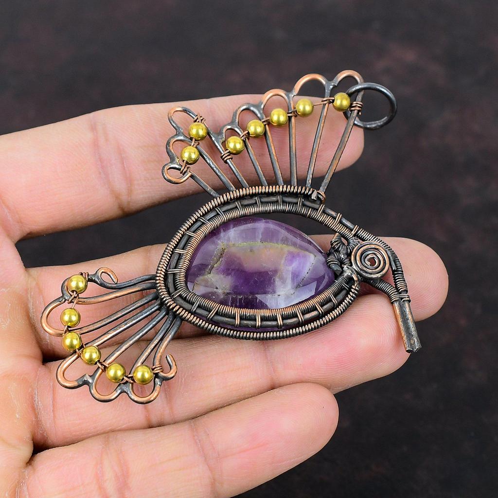 Pandantiv Ametist Stea Pandantiv Înfășurat în Sârmă de Cupru Bijuterii Handmade Pandantiv Unic Pasăre Bijuterii Uimitoare din Cupru Pandantiv cu Piatră Prețioasă Cadou Pentru Soție