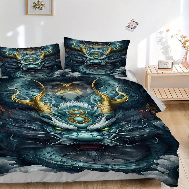3pcs Dragon Head Duvet Cover Set - Machine Washable, Includes 1 Cover and 2 Pillowcases, No Core Included Yy251013084