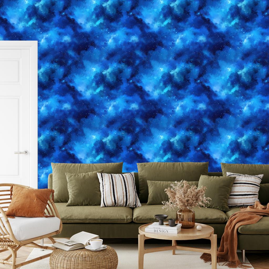 Watercolor Galaxy Wallpaper Blue, Azure and Navy Blue 50x1000