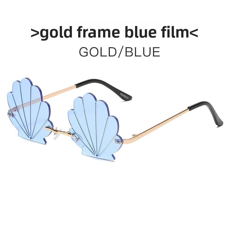Trendy Frameless Gold Sunglasses With Resin Pink Lenses For Festival And Party Fashion
