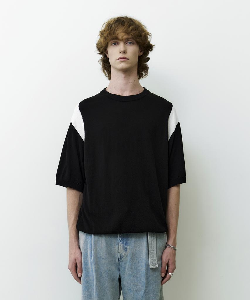 KNITTED Summer Varsity Short Sleeve Knit Tee Black