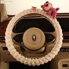 Car Steering Wheel Cover for All Seasons, Cute Pink Z Strawberry Bear, Women's Sweat-Absorbent D-Shaped Handlebar Cover, Women's Winter Model