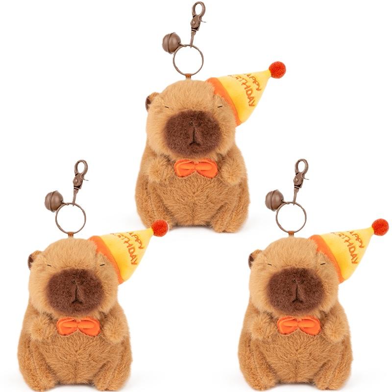 Jucărie de pluș Capibara Pălărie de ziua de naștere Păpușă Drăguță Capibara Umplută Breloc Pluș Păpușă Pufoasă Jucărie Cadou de ziua de naștere Kawaii Inel de chei pentru geantă