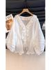 Summer Blouse With Ruffled Lace Trim Vneck Long Sleeve For Women