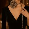 Elegant Flower Clavicle Chain Korean Style Leopard Print Chocker Chiffon Necklace  Women