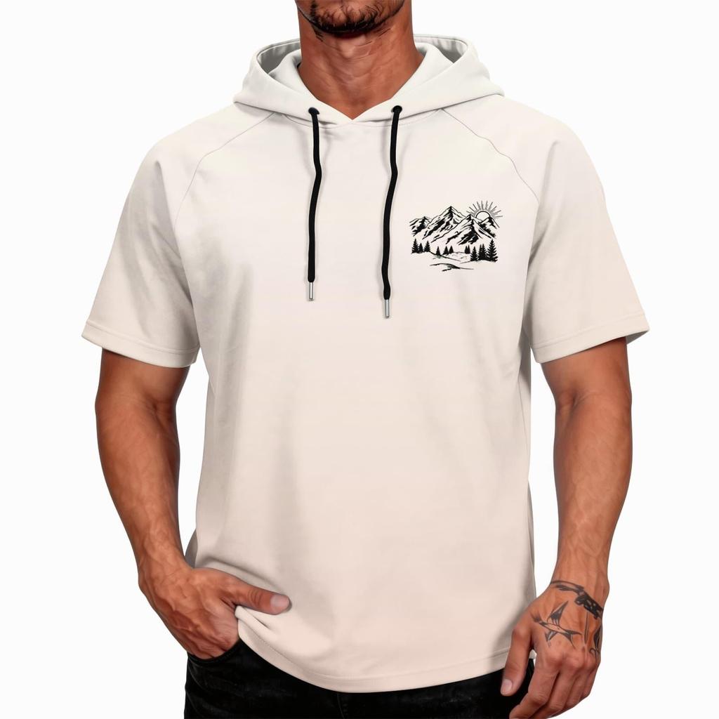 Men's Summer Quick Dry Short Sleeve T Shirt UPF 50 Plus Sun Protection Hooded Fishing Sports Shirt Lightweight Breathable