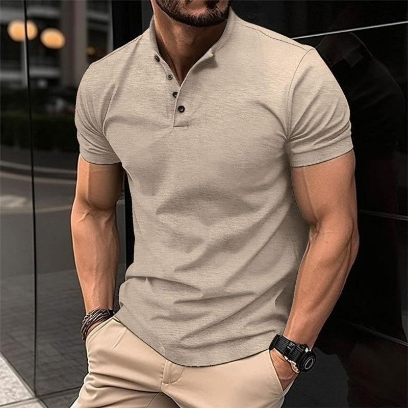 Mens Solid Color Stand Collar Short Sleeve Polo Shirt