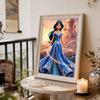 Disney Pearl Painting Jasmine Princess Blue Pearl Strapless Floor Length Dress 5D Pearl Embroidery Cross StitchSetforHomeandClassroomDecorationPurpose