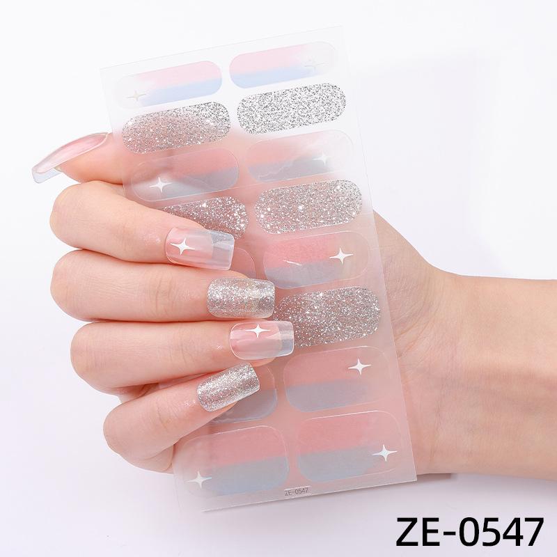 New 16-finger French Manicure Stickers Flash Onion Pink Nail Stickers Simple Manicure Stickers