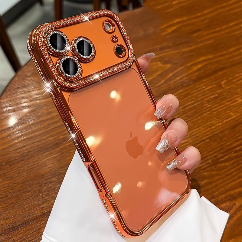 Luxury Bling Crystal Lens Film Phone Case for 11 12 13 14 15 16 17 ProMax Plus Air Clear Shockproof Silicone Bumper Cover