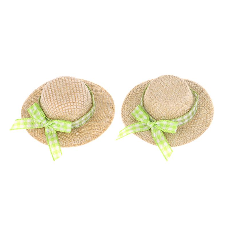 2 ks Miniaturní slaměný klobouk Mini slaměné klobouky pro panenky s mašlí Klobouk Ozdoba domečku pro panenky Ručně pletené Doplňky domečku pro panenky
