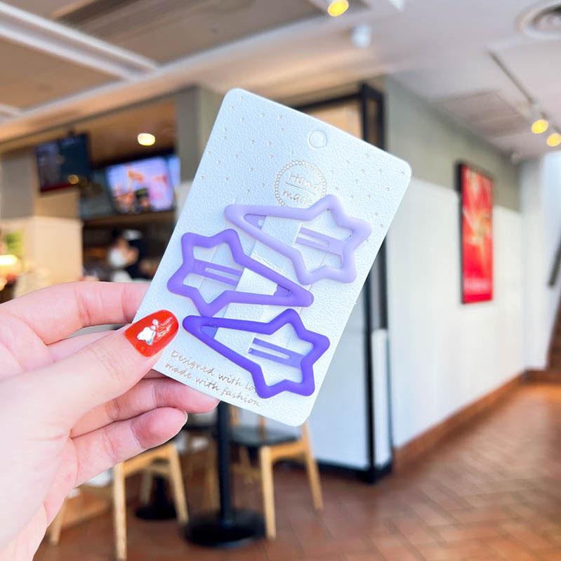 3pcs Frosted Simplicity Hairpins for Girls Star Oval Triangle Square Hair Clips for Kids Snap Hair Clips Hairpins Click Clack