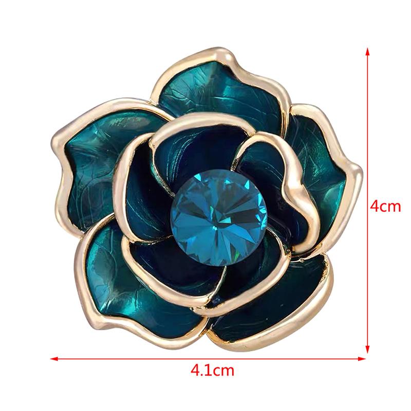 Blue  Camellia Flower Brooches For Women Enamel Pin Elegant Lapel Pins