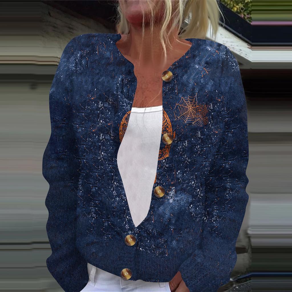 Women's Fashion Printed Long Sleeve Knitted Cardigan Button Down Jacket
