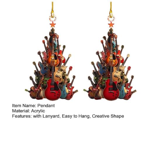 1/2Pcs Guitar Christmas Tree Ornaments Acrylic Pendants with Lanyard Easy To Hang Guitar Musical Instrument Ornaments