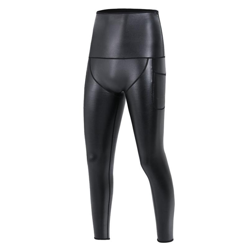 Pantaloni Sportivi Uomo Compression Shaping in Pelle Controllo Pancia Fitness Yoga con Tasca
