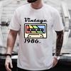 Unisex T-Shirt mit Rundhalsausschnitt Hergestellt 1986 Kassettenband Grafik-T-Shirt Retro Vintage Geburtstag Lässiges Kurzarm-Oberteil Für Musikgeschenk Tragen