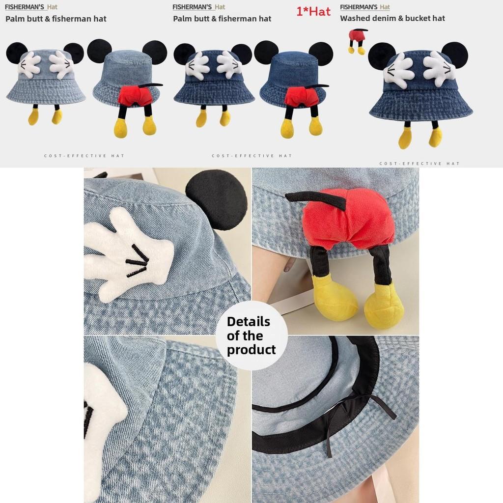 Mickey Mouse Denim Bucket Hat With Breathable Uv Protection For Summer Fashion Accessories