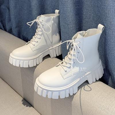 Fashion Autumn Women's Boots PU Leather Women Mid Calf Boots Soft Soled Non Slip Platform Shoes Lace Up Fashion Women Shoes High Quality