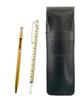 Slim Black Leather Pen Case with Slide Measuring Stick and Slim 60 Gold Ballpoint Pen Set (ASB-708W-SV60KBP)