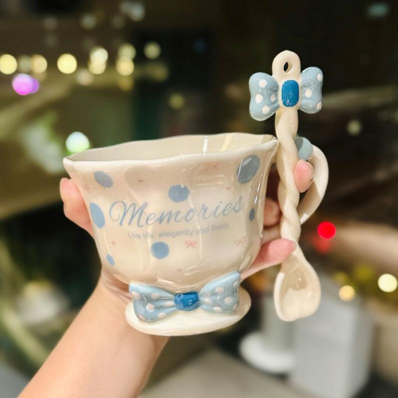 Girls' High looking Bow Ceramic Mug Girl's Heart Home Breakfast Milk Cup Goblet Souvenir