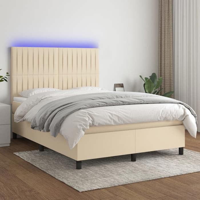 VidaXL Slatted Bed Base with Mattress and LED, Upholstered Bed, Double Bed, Adult Bedroom Interior Bed, 3135042