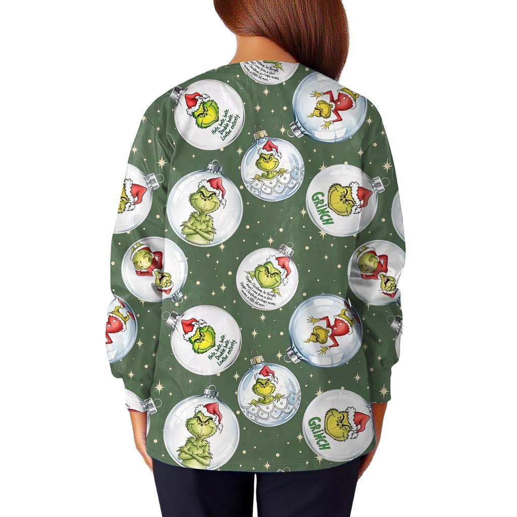 Women's Casual Fashion Long Sleeve Standing Collar Single Breasted Christmas Print Workwear Jacket Tops