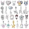 925 Silver Puppy Hug Heart Beads & Kitten Charm Bracelet Pendant Cute Pet Gift