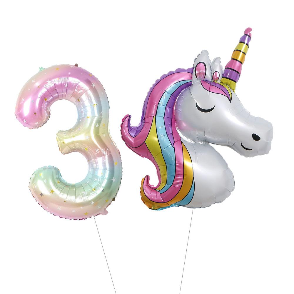 2Pcs Large Rainbow Unicorn Foil Balloon Set 40inch Number Foil Helium Balloon Unicorn Theme Birthday Party Decoration
