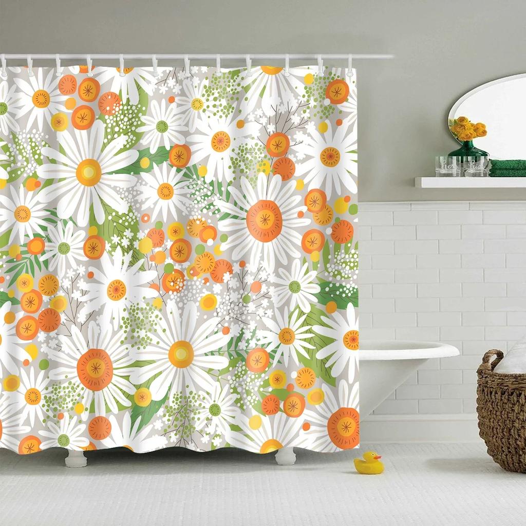 Tropical Green Plant Palm Leaves Bathroom Accessories Set Shower Curtain Bathroom Curtains Waterproof Polyester with Hooks