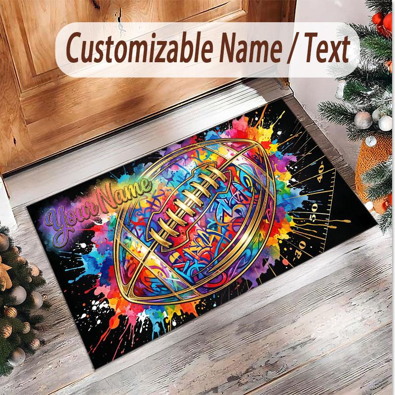 American Football Theme Soft Crystal Velvet Rug Custom Name & Text Print Non Slip Floor Rug for Bedroom Living Room