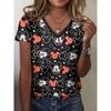 Fashion Women's V-Neck Short Sleeve 3D Flower Color Printing V-Neck Flower Short Sleeve