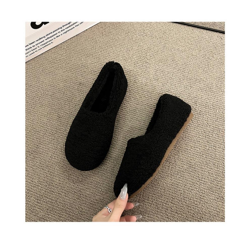 JMXD-Winter Women’s Plush Platform Slippers: Cozy Shearling Lined Indoor Outdoor Shoes Non-Slip Sole Warm Fuzzy Booties Slip On Fashion