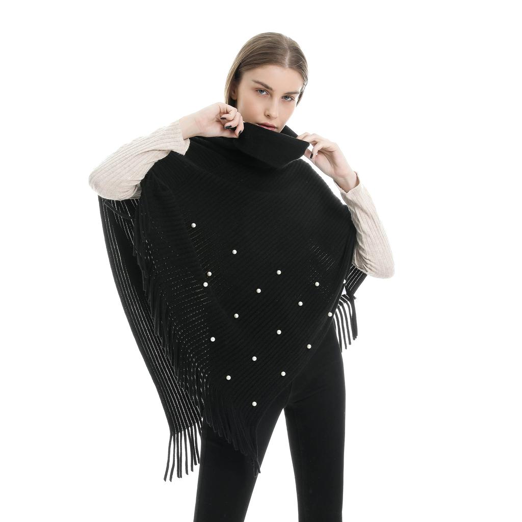 Comfortable High Quality Unique Pure Color Pearl Fringe Pullover High Neck Warm Shawl Scarf Beautiful and Most Striking Accessories